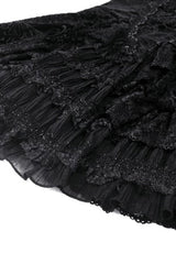 Black Square Collar Long Flared Sleeves Multi-Layered Lace Trim Lace-Up Women's Gothic Velvet Dress - Product - 15