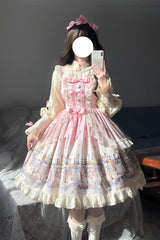 [Angel Lamb] Sleeveless Printed Ruffled Bow Sweet Lolita Jsk Dress 3 Colors - Pink - 1