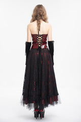 Red Lace Splice Patent Leather Women's Punk Overbust Corset - Product - 6