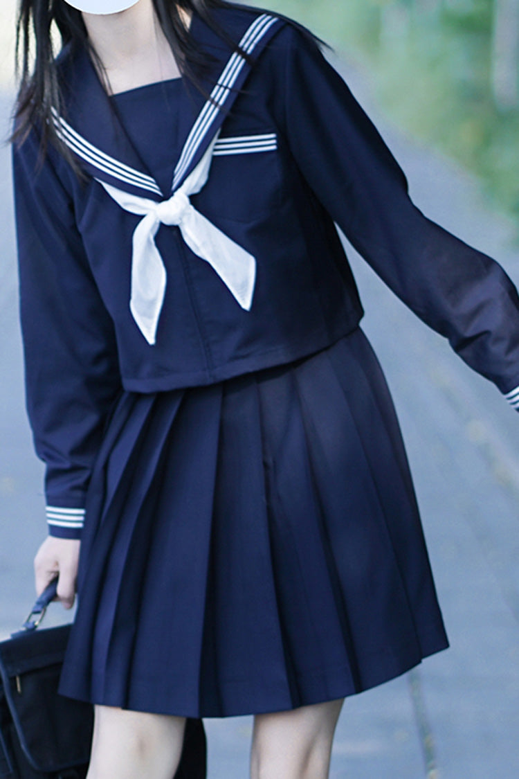 Dark Blue Navy Collar Sweet College Style Japanese School Skirt - Product - 4