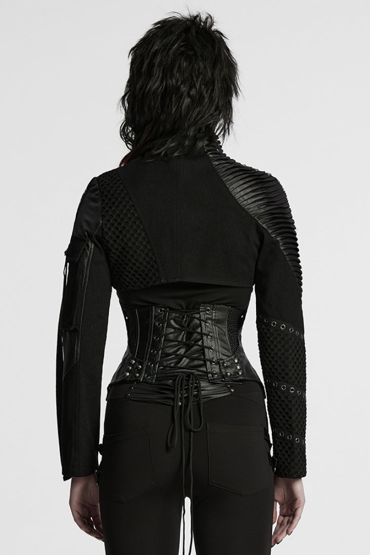 Black Batlike Stitching Zipper Women's Punk Underbust Corset - Product - 3