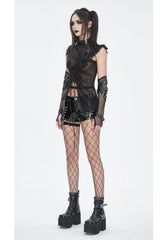 Black Sleeveless Ruffle Lace-Up Sheer Women's Gothic Blouse - Product - 3