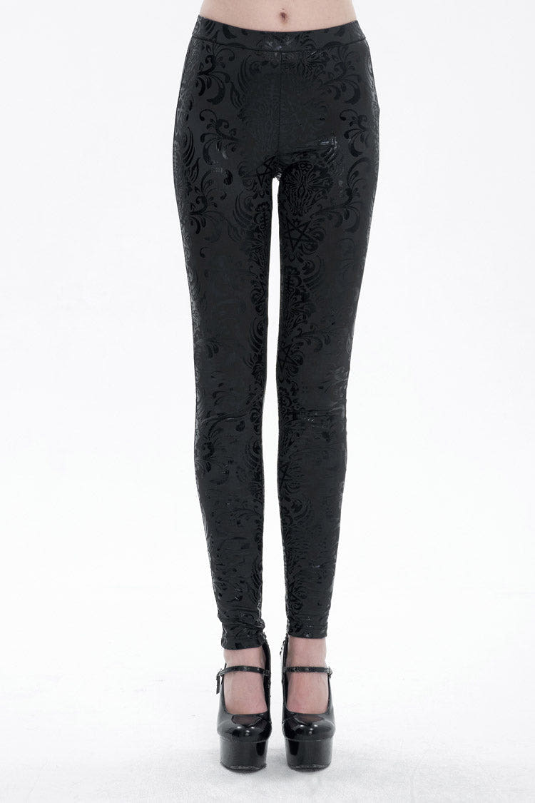 Black Stretch Pentagram Knit Special Print Women's Gothic Leggings - Black - 1