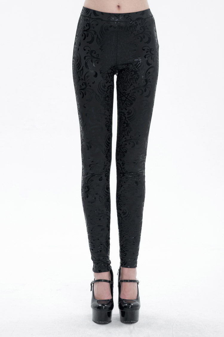 Black Stretch Pentagram Knit Special Print Women's Gothic Leggings - Black - 1
