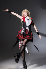 Black/Red [Rock Bunny] Sleeveless Double-Layered Embroidery Hooded Punk Lolita Skirt Set - Product - 7