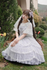 Blue Iris Love Multi-layer Jacquard Bowknot Sweet Elegant Princess Lolita Jsk Dress - Product - 5