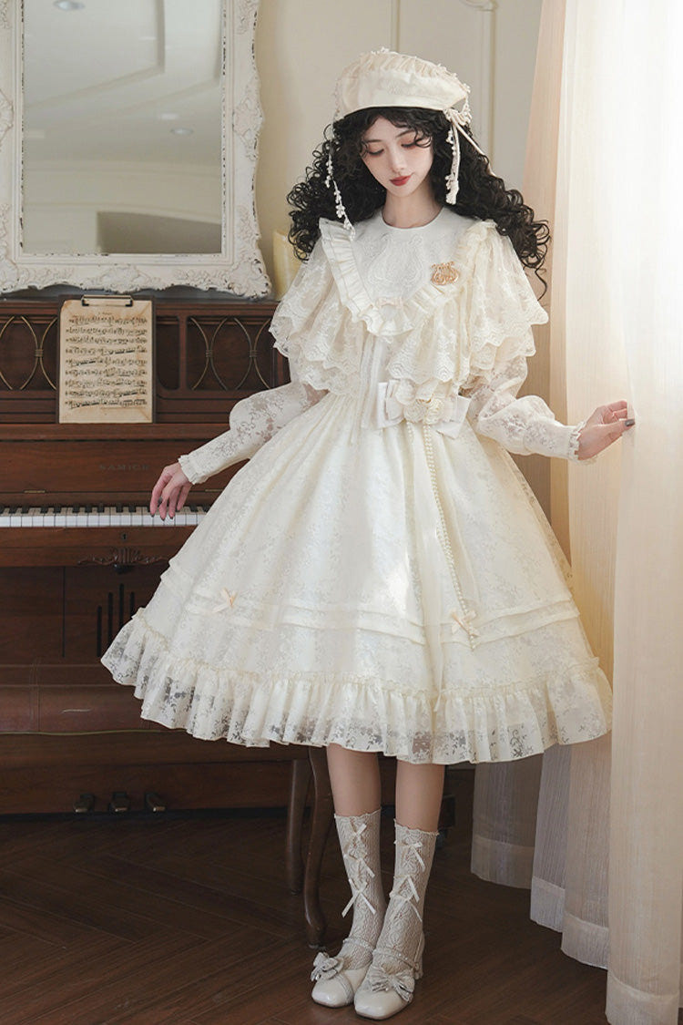 Ivory [Flower Sound] Long Sleeves Ruffle Cardigan Bowknot Lace Sweet Lolita Dress - Product - 12