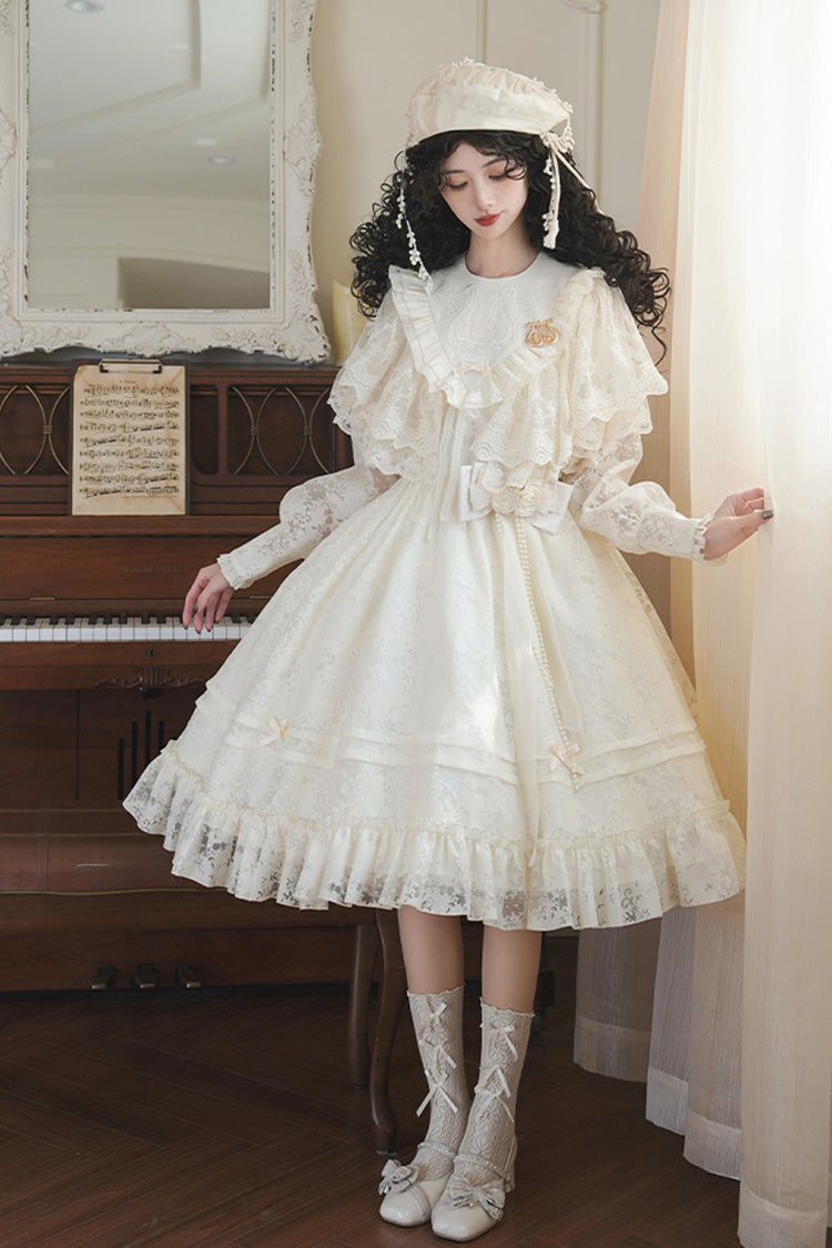 Ivory [Flower Sound] Long Sleeves Ruffle Cardigan Bowknot Lace Sweet Lolita Dress - Product - 12