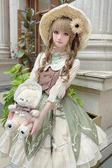 Green [The Wizard of Oz] Multi-Layered Print Ruffle Bowknot Sweet Lolita Dress Three Piece Set - Green - 1