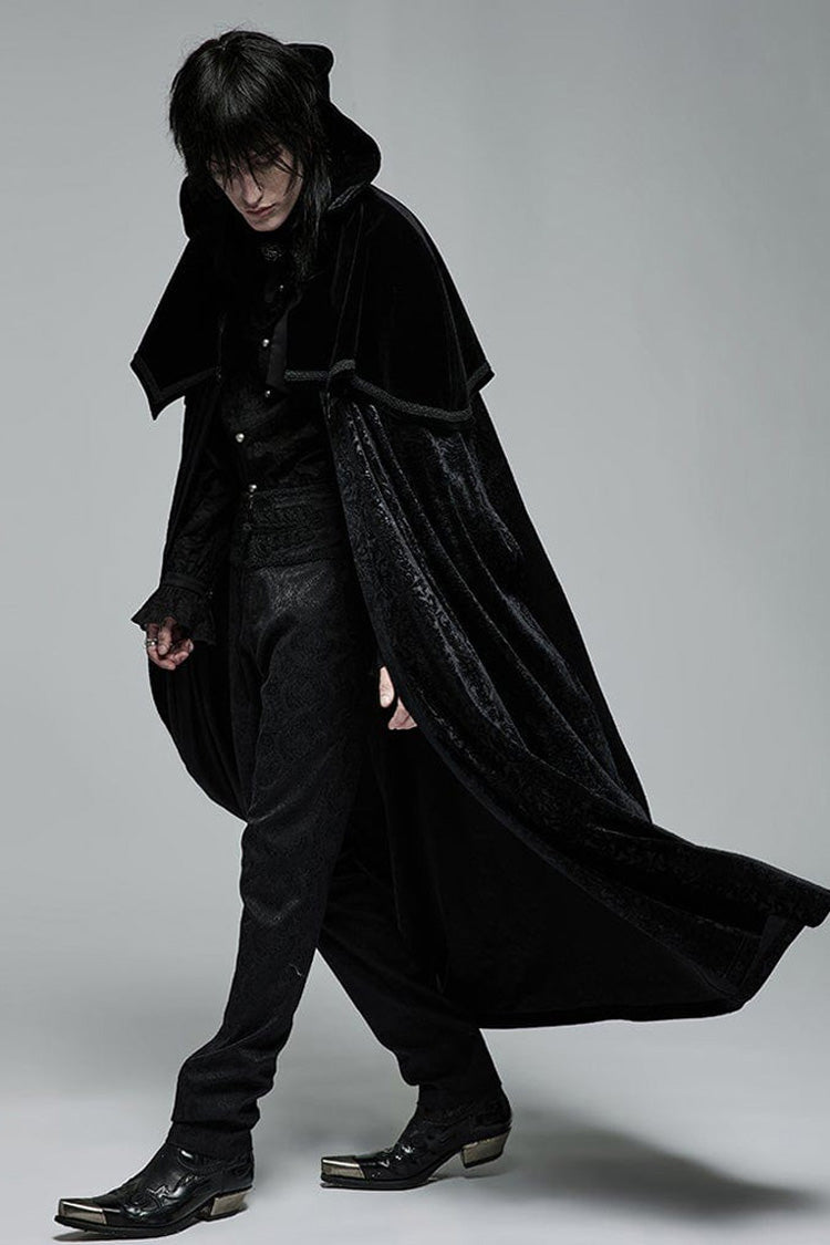 Black Gothic Short Pile Jacquard Fabric Adjustable Wire Collar Bat-Shaped Hem Imitation Ruby Necklace Men's Cloak - Product - 3