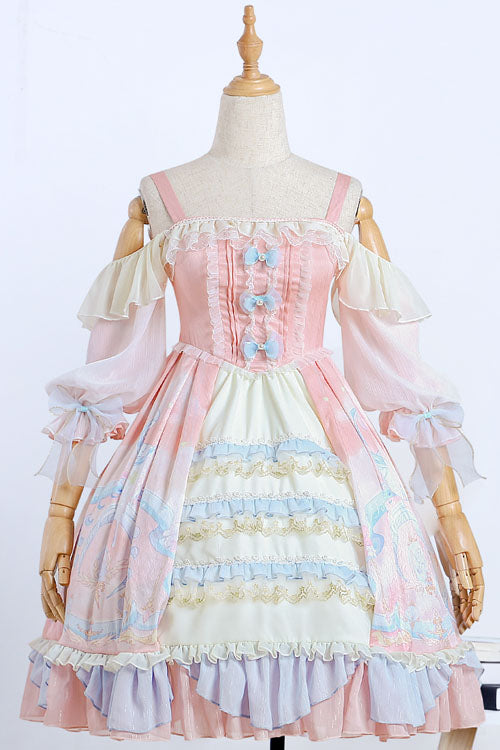 Pink Cloud Dreamland Bowknot Strapless Multi-Layer Ruffled Sweet Lolita OP Dress - Product - 6
