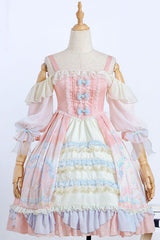 Pink Cloud Dreamland Bowknot Strapless Multi-Layer Ruffled Sweet Lolita OP Dress - Product - 6