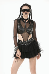 Black Metal Studded Women's Punk Faux Leather Bustier Crop Top with Adjustable Clasps - Product - 6