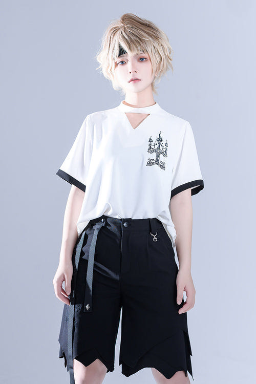 Black Spooky Shadow Irregular High Waisted Ouji Lolita Shorts - Product - 4