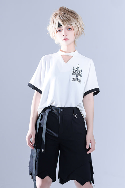 Black Spooky Shadow Irregular High Waisted Ouji Lolita Shorts - Product - 4