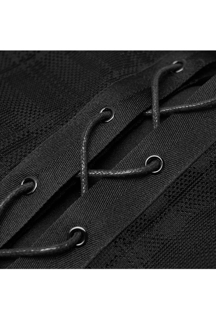 Black Front Metal Eyelets Lace-Up Slit Mesh Hem Women's Punk Skirt - Product - 7