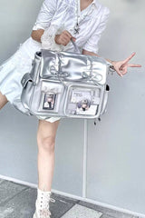 [Kitten Diary] Hidden Compartment Embroidered Bow Sweet Lolita Anime Itabag 8 Colors - Silver - 13