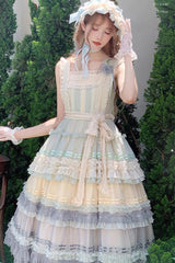 Rainbow Cloud Gradient Triple-Layered Ruffle Bowknot Sweet Lolita Jsk Dress 2 Colors - Product - 3
