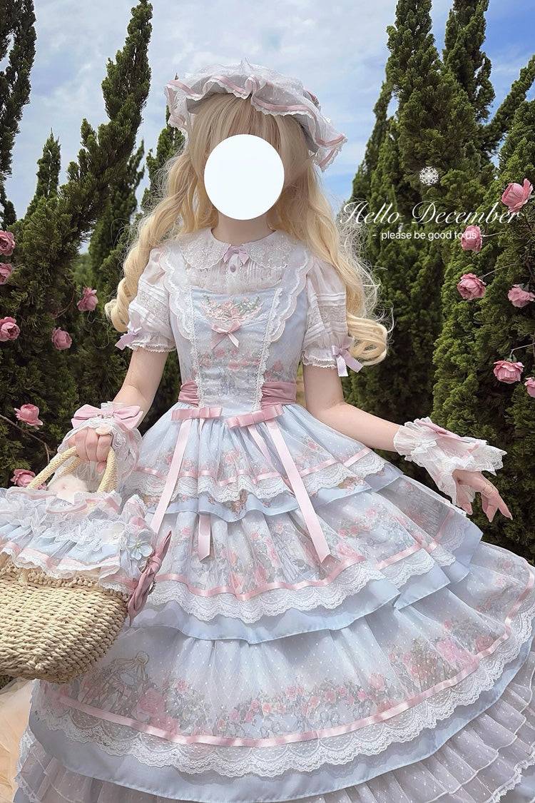 Multi-Color [Rose Flower Cage] Print Triple-Layered Ruffle Bowknot Sweet Elegant Lolita Jsk Dress - Product - 4