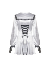 White Lapel Collar Long Sleeves Lace Lace-Up Zippered Women's Asceticism Dark JK Dress - Product - 11