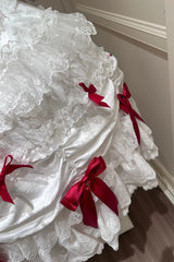 White/Red [Silk Satin Gift Box] Square Collar Sleeveless Multi-Layered Ruffled Bow Lace Sweet Lolita Jsk Dress - Product - 12