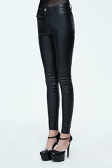 Black Simple Style Tight Leather Womens Pants - Product - 4