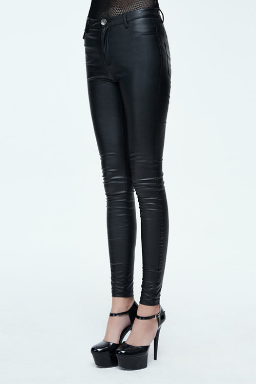 Black Simple Style Tight Leather Womens Pants - Product - 4