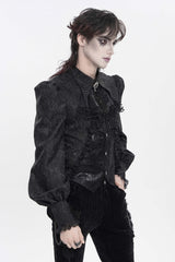Black Lapel Collar Long Lantern Sleeves Jacquard Embroidered Lace Men's Gothic Palace Swallow-tailed Shirt with Necktie - Product - 12