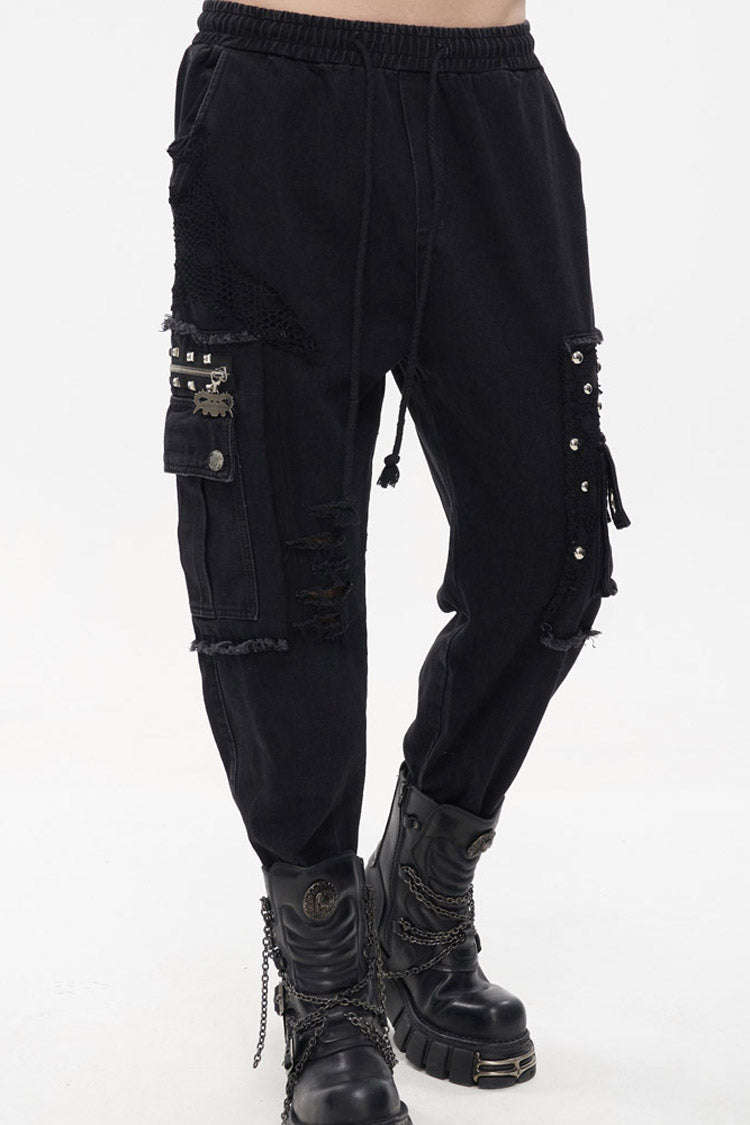 Black Punk Basic Funds Metal Pentagram Crackle Men's Pants - Product - 9