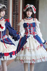 White/Blue Snow White Love Song Ruffle Cardigan Bowknot Long Sweet Lolita Dress - Product - 5