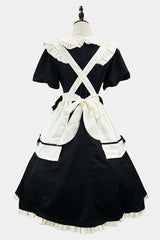 Black/White Short Sleeves Ruffle Bowknot Lace Plus Size Sweet Maid Long Lolita Dress - Product - 3