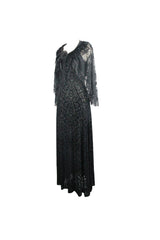Black Lace Shawl Dark Pattern Velvet Women's Gothic Slip Dress - Product - 8
