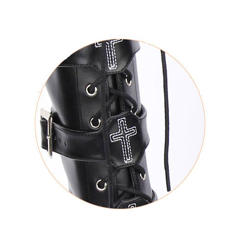 Black Cross Adornment High Platform Lolita Boots - Product - 5