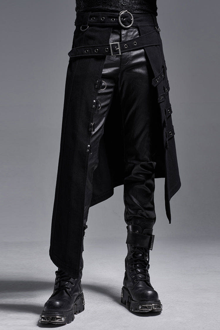 Black Rings Irregular Men's Gothic Skirt with Belts - Black - 1