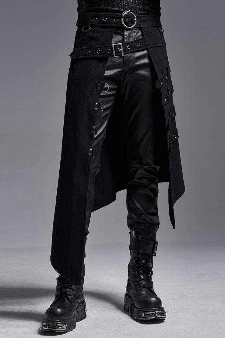 Black Rings Irregular Men's Gothic Skirt with Belts - Black - 1