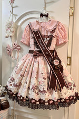 Chocolate Rosette Cat Print Bowknot Stitching Lace Sweet Lolita Jsk Dress 4 Colors - Product - 5