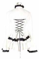 White Trumpet Sleeves Lace Ruffled Vintage Print Womens Gothic Blouse - Product - 6