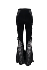 Black Translucent Velvet Jacquard Sexy Panel Lace-Up Plaid Flared Gothic Women's Pants - Product - 9