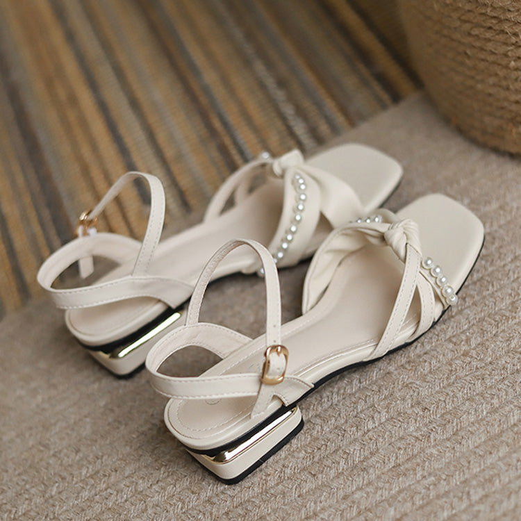 Pearl Chain Decoration Sweet Elegant Sandals 2 Colors - Product - 8