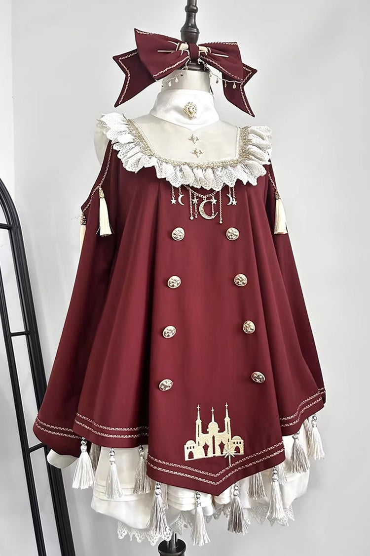 Red [Starry Night] Long Sleeves Ruffle Embroidery Sweet Princess Lolita Dress Full Set - Product - 3