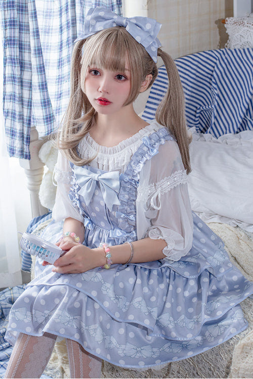Dot Print Multi-Layer Ruffled High Waist Sweet Lolita JSK Dress - Product - 8