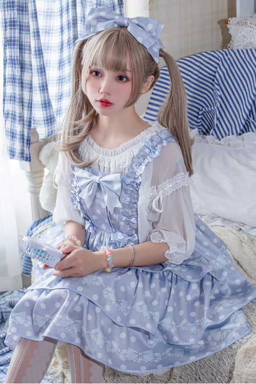 Dot Print Multi-Layer Ruffled High Waist Sweet Lolita JSK Dress - Product - 8