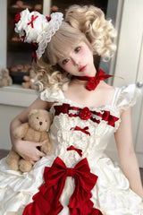 Apricot [Berry Endless] Square Collar Sleeveless Multi-Layered Ruffled Embroidered Bow Lace Sweet Lolita Jsk Dress - Product - 2