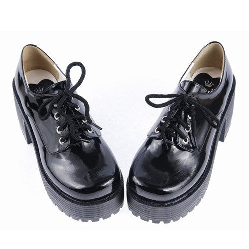 Black Round Toe Army Style Platform Classic Lolita Shoes - Product - 5