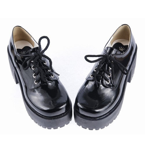 Black Round Toe Army Style Platform Classic Lolita Shoes - Product - 5