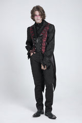 Black/Red Sleeveless Lace-Up Zipper Men's Gothic Swallow-tailed Vest - Product - 8