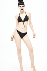 Black Side Metal Buckles Vertical Lines Women's Punk Swim Shorts - Product - 4