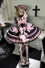 Black/Pink [Rose Princess] Sleeveless Ruffle Bowknot Lace Lace-Up Sweet Ballet Lolita Jsk Dress - Product - 11
