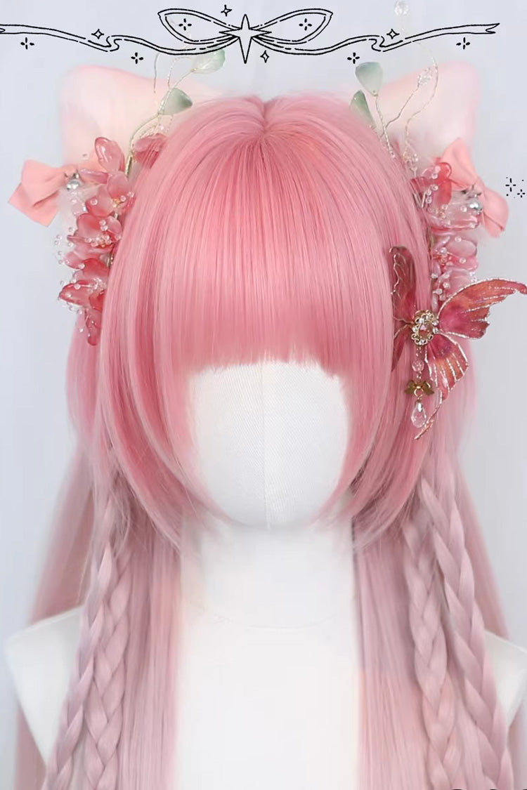 Pink Ombre Blunt Bangs Long Straight Hair Sweet Lolita Wig - Product - 4