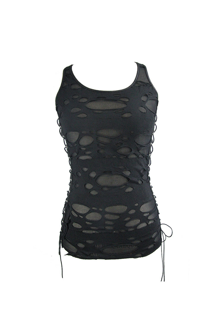 Black Broken Holes Side Lace Up Women's Punk Vest - Product - 5